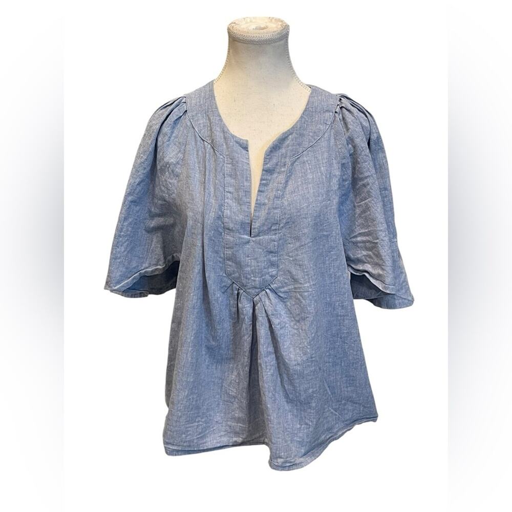 POMANDER PLACE Chambray Finley Flutter Sleeve Top Size:L